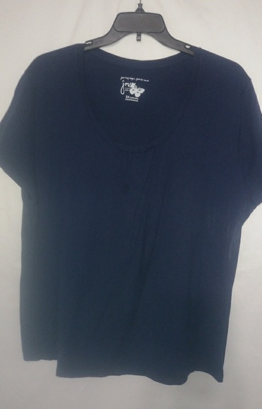 Just My Size Tops - JMS 3X Navy Gathered Scoop Neck Top Plus